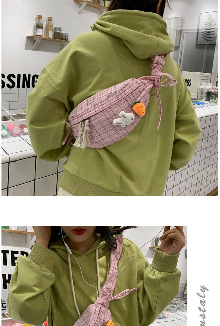 Cyflymder Fashion casual Women's waist bag canvas lattice women bag Wild Simple Fresh and lovely female fanny pack yellow