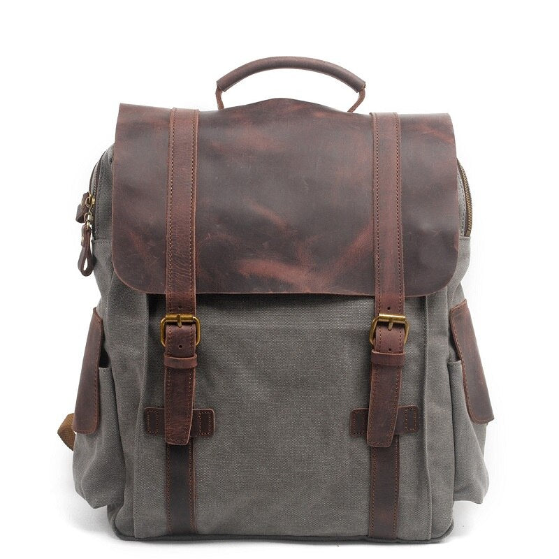 Cyflymder High Quality Men's Backpacks Leather Canvas Laptop Backpack School Bag Fashion Clamshell Zip Hasp Travel  Rucksack Male Knapsack
