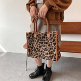 Cyflymder Top-Handle Bags Retro Cow Leopard Print PU Leather Plush Design Autumn Winter Fashion Small Women Small Handbags