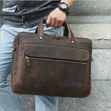 Cyflymder Vintage Leather Mens Briefcase With Pockets Cowhide Bag On Business Suitcase Crazy Horse Leather Laptop Bags Design