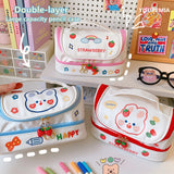 Cyflymder New Kawaii Pencil Bag Pen Cases 2 Layer High Capacity Pencils Pouch Free 1PC DIY Sticker School Stationery Girl Gift