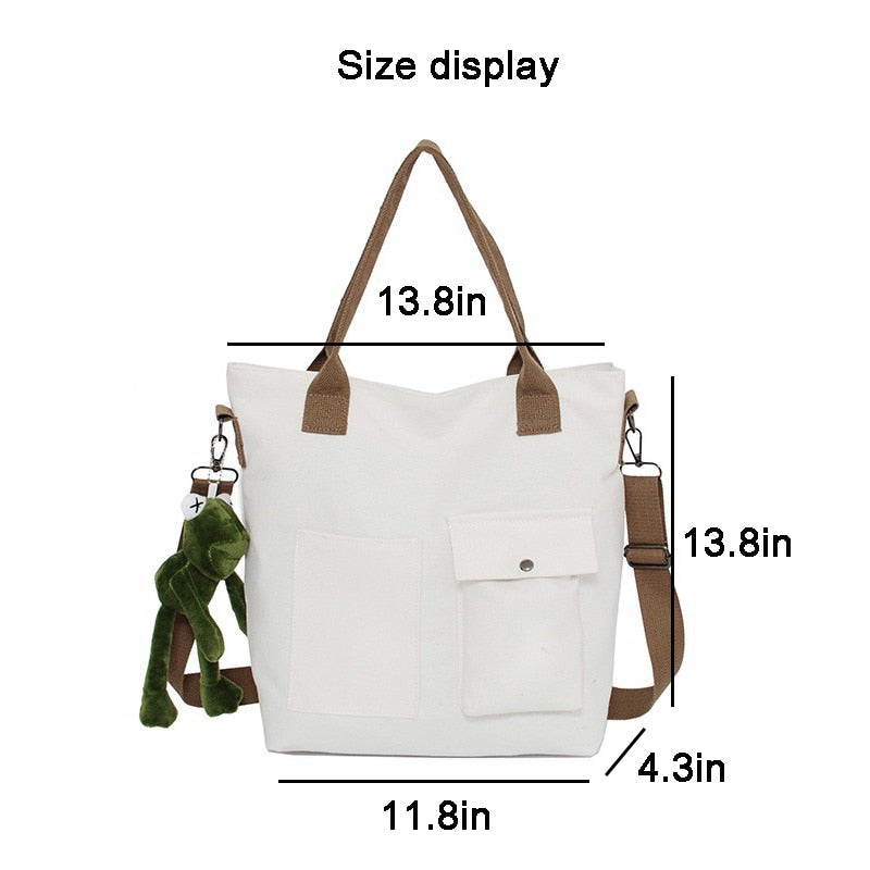 Cyflymder Canvas Women Bags Shopper Totes Bag Handbag Casual Female Bag Vintage Solid Color Large Capacity Multi-Pocket Crossbody Bag