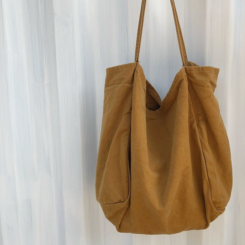 Cyflymder Large Canvas Tote Bag Women Big Capacity Shopping Handbag Simple Lady Shoulder Bag Solid Color Handle Bag Reusable Designer Tote
