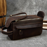 Cyflymder Vintage Leather Storage Bag Clutch Bags Men Wash Bag Toiletry kits Crazy Horse Leather Men Clutches