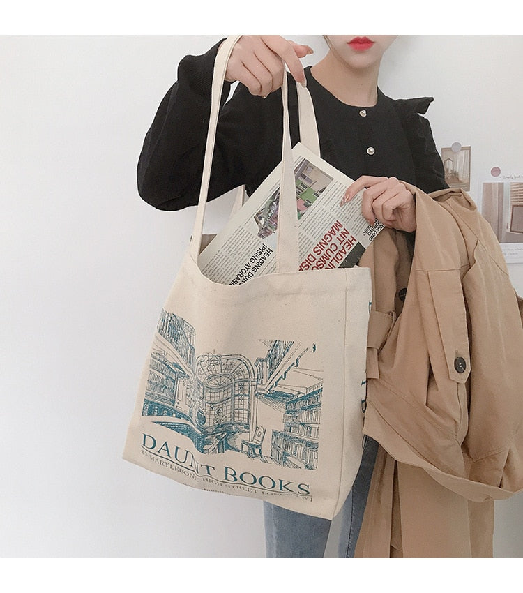 Cyflymder Women Canvas Shoulder Bag London Daunt Books Daily Shopping Bags Students Book Bag Cotton Cloth Handbags Large Tote For Girls