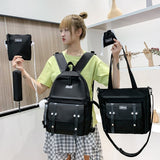 Cyflymder 5 pcs sets canvas Schoolbags For Teenage Girls Women Backpacks Laptop keychain School Bags Travel Bagpack Mochila Escolar