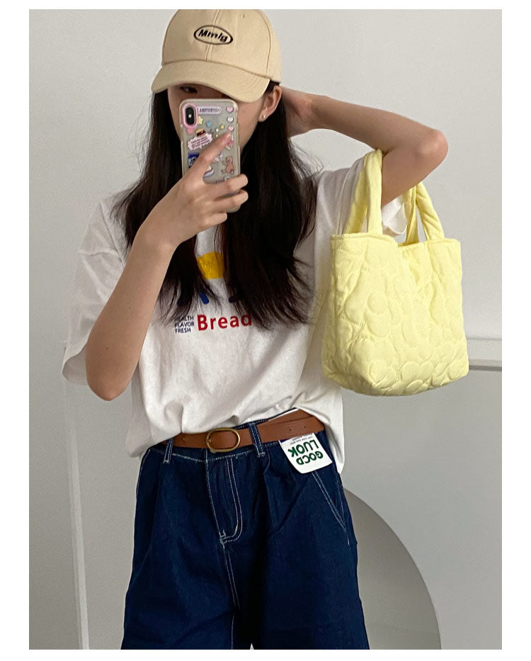 Cyflymder Women's Cotton Handbags Mini Shoulder Bag Purses Flower Canvas Tote Bag  Open Sweet Small Storage Satchel Girl