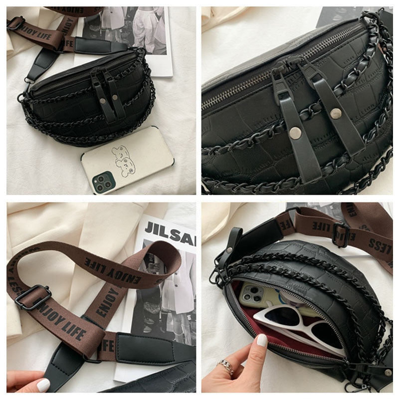 Cyflymder Luxury Chain Waist Bag Phone Pack And Purse For Women Waist Belt Bags Stone pattern Female Fanny pack Fashion Brand Waist pack