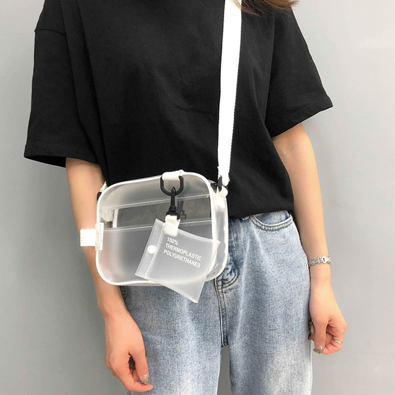 Cyflymder Casual PVC Transparent Bag Women Crossbody Bags Jelly Small Phone Bags Shoulder Bag Handbag Card Holder Transparent Ladies Purse