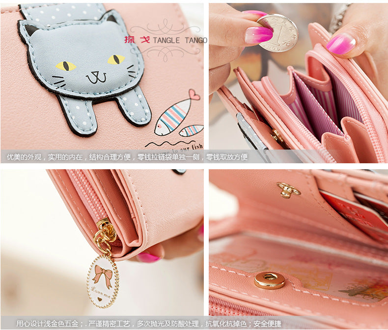 Cyflymder Women Cute Cat Wallet Small Zipper Girl Wallet Brand Designed Pu Leather Women Coin Purse Female Card Holder Wallet Billetera