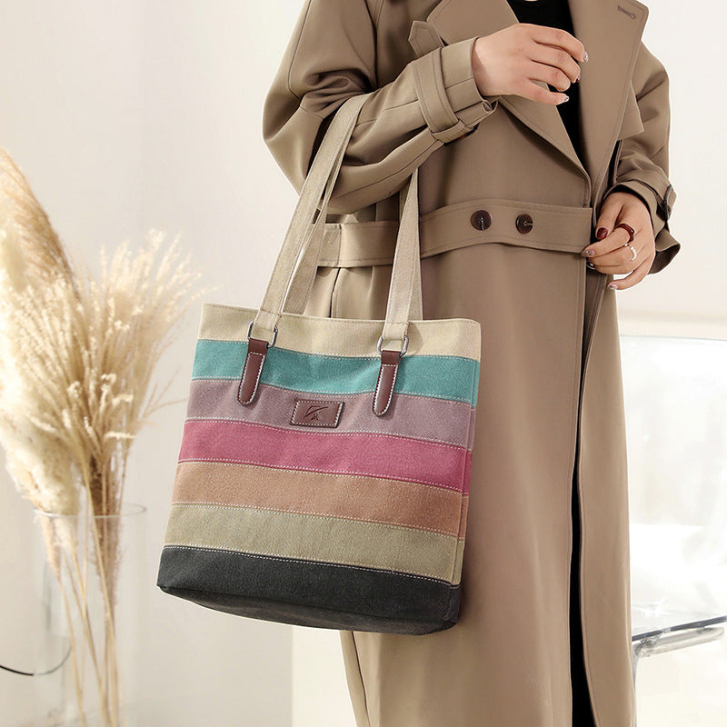 Cyflymder Women's Tote Bag Shoulder Bags Girls Shopper Big Purses Fashion Casual Contrast Stitching Large Capacity Handbags