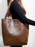 Cyflymder Oversized Tote for Women Handbag Large Size Shoulder Vintage Style Solid Color Soft PU Leather Purses Casula Brown Bag New