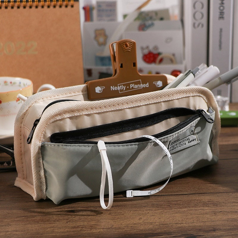 Cyflymder Casual Fashion Triple-layer Canvas Pencil Bag Large Capacity Pencil Case Pen Pencil Holder Student Stationery Organizer