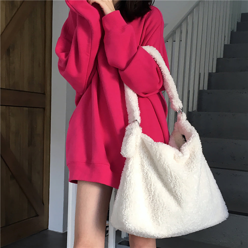 Cyflymder Female Bag Soft Plush Aslant Bag Shoulder Bag Large Capacity Artificial Lambs Wool Women Design Casual Large Tote Shopping Sac