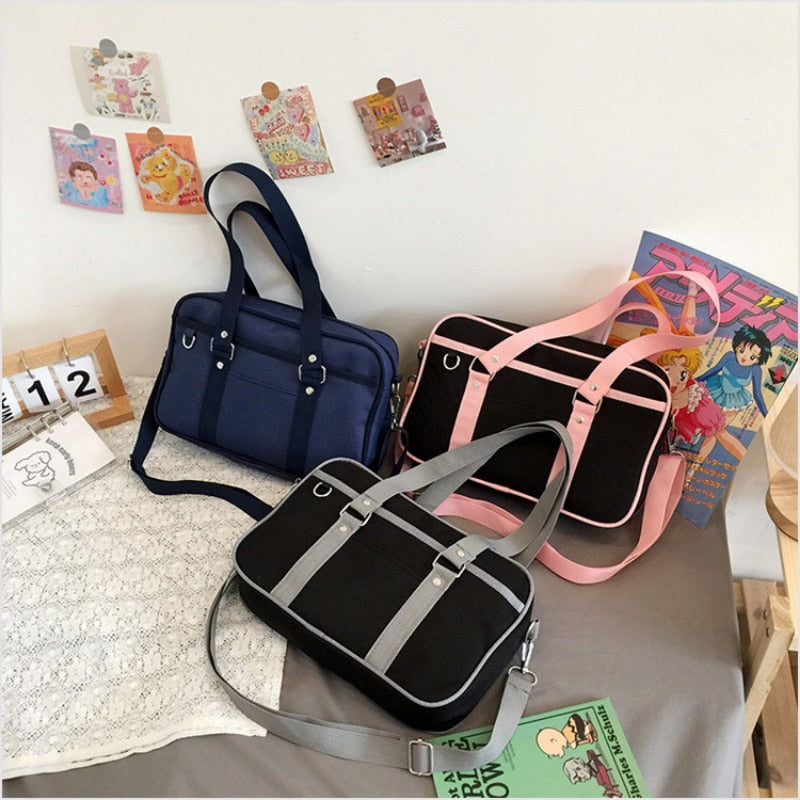 Cyflymder Japanese-style JK Pink Uniform Shoulder Bag Women's Large-capacity Luggage Handbag Tote Bag Messenger Bag Computer Bag