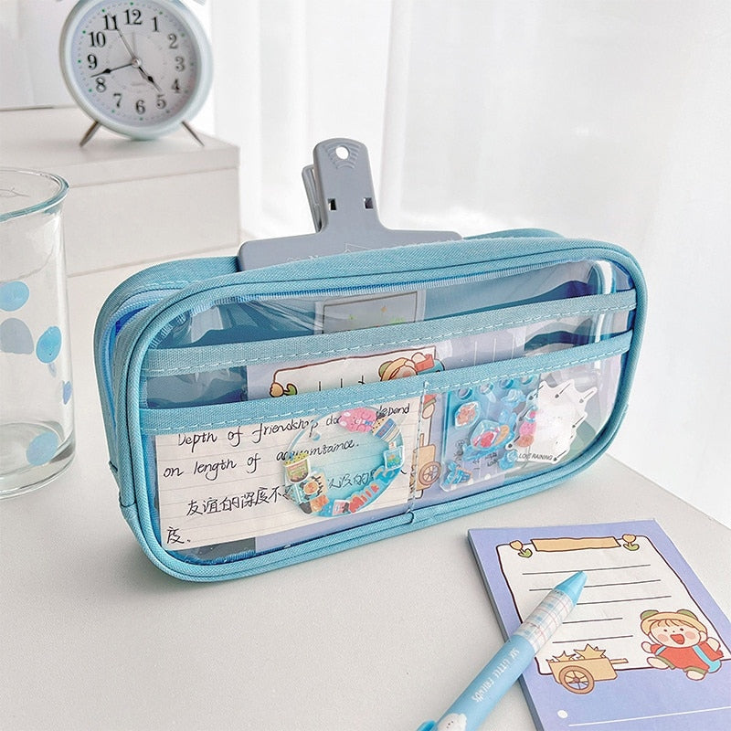 Cyflymder Transparent Large Capacity Pencil Bag Aesthetic School Case Girl Stationery Holder Box Zipper Pencil Pouch School Supplies