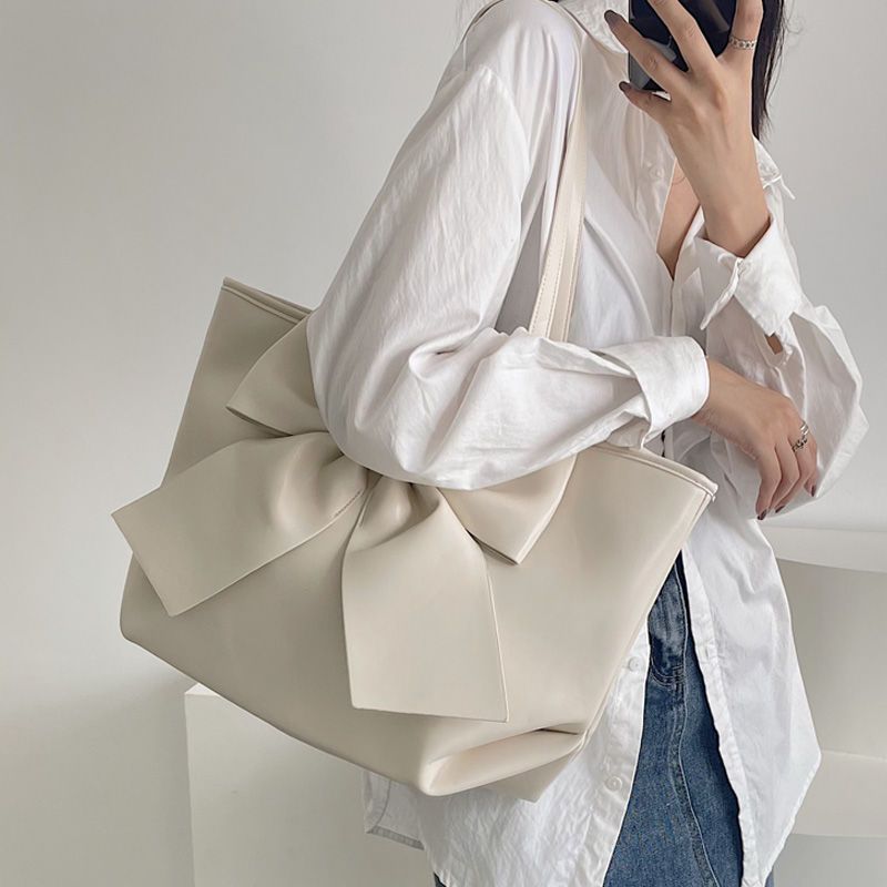 Cyflymder Bow Tie Tote Bags for Women 2023 Trendyol Large Capacity Ladies Underarm Bag Spring Pu Leather Casual Solid handbags