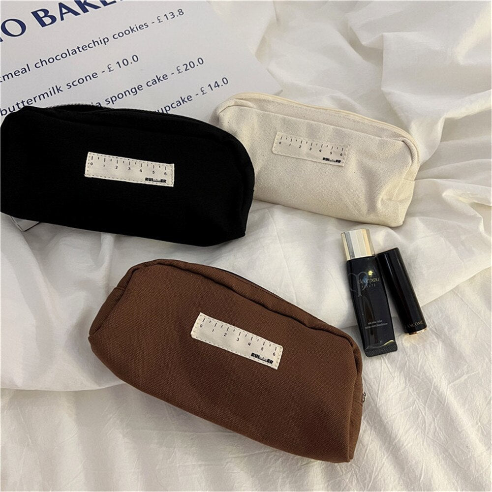 Cyflymder Japanese Ins Style Black And Beige Cosmetic Pencil Case Korea Junior High School Canvas Writing Pencilcase Pen Bag For Girls