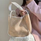 Cyflymder Staw Rattan Woven Bag Large Capacity Handbag Summer Beach Simple Designer Bucket Shoulder Bag for Women Travel Shopping Totes