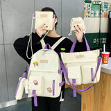 Cyflymder 5Pcs/Set Waterproof Canvas Backpack School Bags for Teenage Girl Boy Ladies Shoulder Bag Solid Color Handbag Women's Backpacks