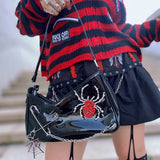 Cyflymder Punk Gothic Shoulder Bag Harajuku Patent Leather Shiny Diamond Spider Irregular Womens Bag With Chain Ladies Handbag