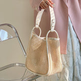 Cyflymder Staw Rattan Woven Bag Large Capacity Handbag Summer Beach Simple Designer Bucket Shoulder Bag for Women Travel Shopping Totes