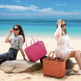 Cyflymder Large Capacity Women EVA Soft Basket Fashion Shoulder Bag for Ladies Beach Vacation Shopping Use Waterproof Casual Handbag