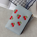 Cyflymder Women's Vertical Buckle Cherry Embroidered Short Trend Small Wallet New Student Simple Fashion Wallet Women's Purse
