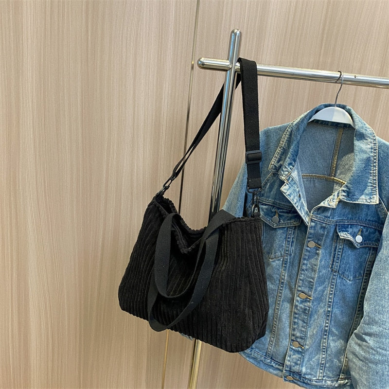 Cyflymder Solid Soft Large Capacity Corduroy Handbags for Women Winter Shoulder Side Bag Vintage Large Shopper Shopping Bags Zipper Totes