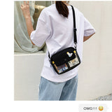 Cyflymder Canvas Student Crossbody Bags for Women Japanese Cartoon Print Small Shoulder Bag Cute Fashion Kawaii Messenger Bag Phone