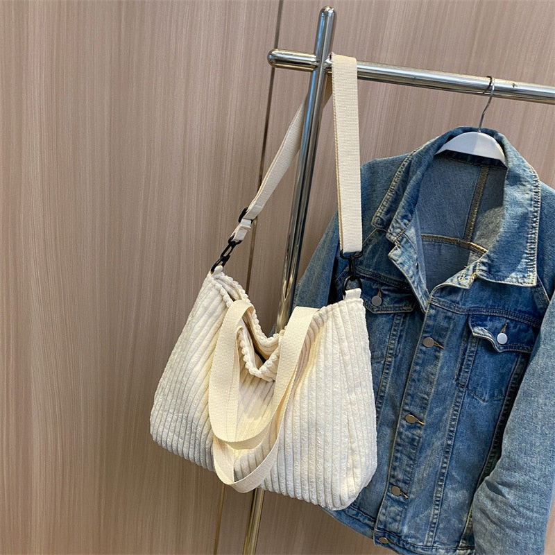 Cyflymder Solid Soft Large Capacity Corduroy Handbags for Women Winter Shoulder Side Bag Vintage Large Shopper Shopping Bags Zipper Totes