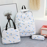 Cyflymder 3pcs/set Laptop Backpack with Lunch Box Pencil Case College Student Rucksack Simple Floral Print Fashion Nylon for Vacations