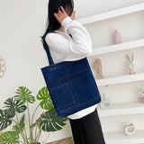 Cyflymder Vintage Denim Splicing Shoulder Bag Fashion Student Class Bags Casual Large Capacity Canvas Tote Underarm Bag