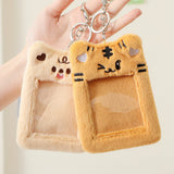 Cyflymder Korea Cute Bear Rabbit Plush Photocard Holder Kawaii Kpop Idol Photo Sleeve Case ID Card Cover With Keychain Bag Pendant Decor