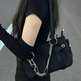 Cyflymder Gothic Handbags for Women Trendyol Moto Biker New Black Underarm Shoulder Bag Solid Colour Street Lady Bolso Mujer
