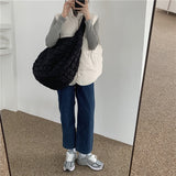 Cyflymder Fashion Pleated Women's Shoulder Bag Large Capacity Ladies Casual Tote Travel Handbags Solid Color Plaid Female Crossbody Bags