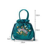 Cyflymder Small Women Bucket Bag Top Handle Ladies Handbag Phone Bag Summer Purse National Style Embroidered Flower Pattern Drawstring Bag