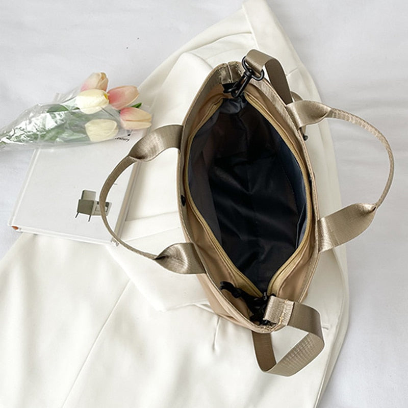 Cyflymder Vintage New Large Capacity Handbag Women's Nylon Cloth Shoulder Bag Korean Simple PU Crossbody Bags Female Purses Tote Bag