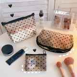 Cyflymder Fashion Mesh Cosmetic Makeup Bags Case Holder Pouch Convenient To Carry Transparent Zipper Black Heart Printed Pencil Pen Case