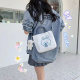 Cyflymder Fashion Women Canvas Zipper Bag Cartoon Bear Print Student Tote Shoulder Messenger Bag Satchel Travel Purse Handbag New