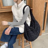 Cyflymder Fashion Pleated Women's Shoulder Bag Large Capacity Ladies Casual Tote Travel Handbags Solid Color Plaid Female Crossbody Bags