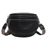 Cyflymder Elegant Solid Colour PU Leather Waist Bags For Women Double Zippers Design Waist Pack Female Fanny Pack Wide Strap Crossbody Bag