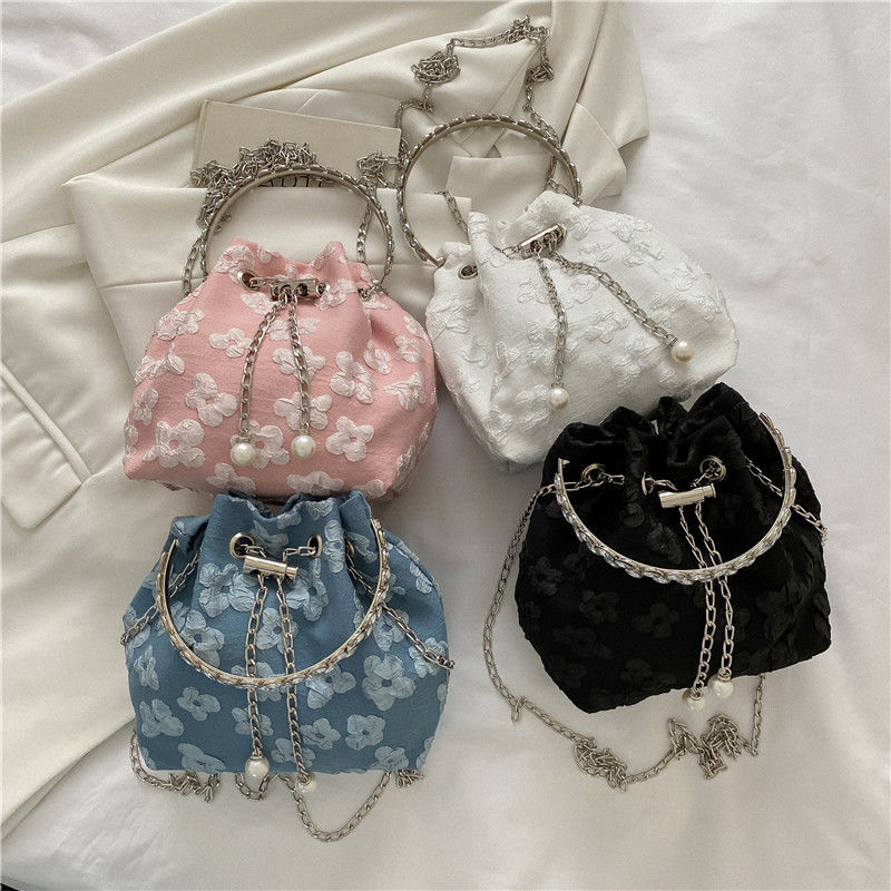Elegant Women Bucket Bag New Fashion 2023 Korean Style Summer Crossbody Bag Black Chain Summer Fashion Designer Bags