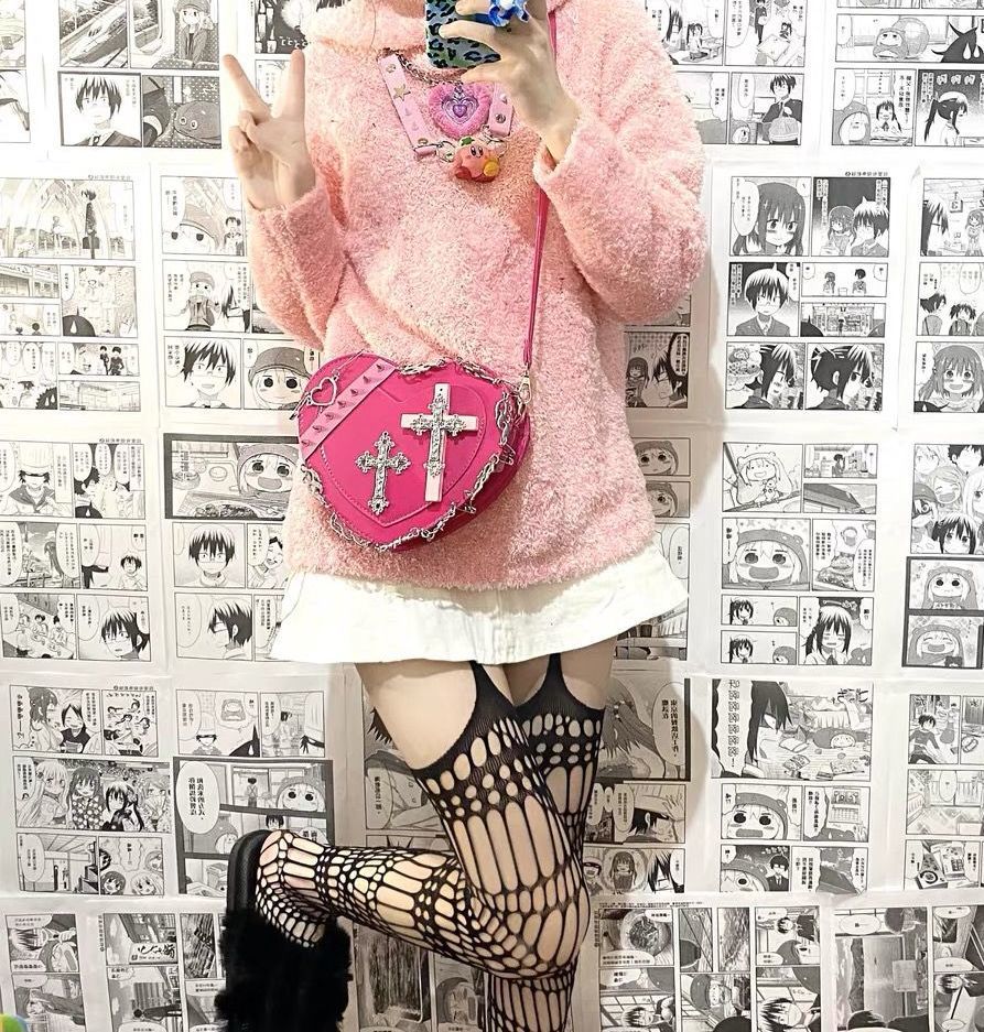 Cyflymder Japanese Gothic Shoulder Bag Female Harajuku Y2K Kawaii Heart Lolita Crossbody Bag For Women Punk Rivet Cross Cute Purse