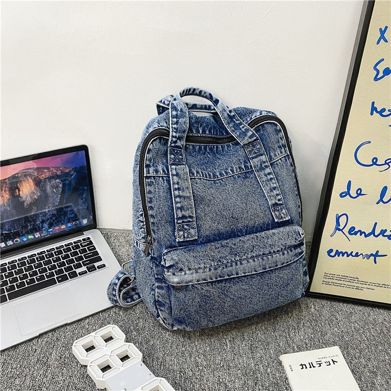 Cyflymder New Denim Women Backpack Retro Travel Bagpack Large Capacity Backbag College Student School Bags for Teenager Girls Rugtas