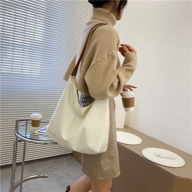Cyflymder Large Capacity Canvas Shoulder Bag for Women New Shopping Bags Solid color Vintage Tote Bag Casual Handbags Crossbody Bag
