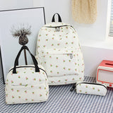 Cyflymder 3pcs/set Laptop Backpack with Lunch Box Pencil Case College Student Rucksack Simple Floral Print Fashion Nylon for Vacations