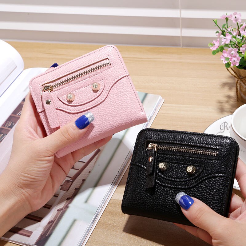 Cyflymder Fashion PU Leather Women Short Wallets Multiple Credit Card Holders Hasp Zipper Coin Purses Solid Color Clutch Money Bag Clip