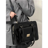 Cyflymder Vintage Messenger Bag Japanese Black High Capacity Handbags for Women Pu Leather Casual Campus Daily Work Briefcase