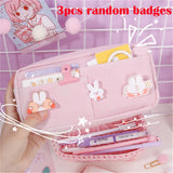 Cyflymder Kawaii Pencil Case Candy Color Pencil Bag with Badges Large Capacity Pen Case Canvas Stationery Holder Organizer Back To School